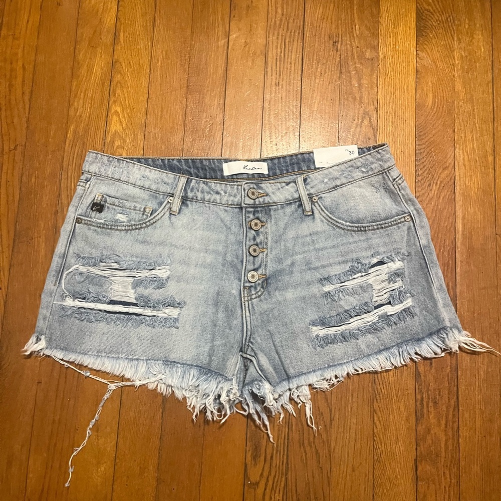 Kancan Women's Distressed Denim Shorts - Light Blue